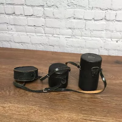 3x Vintage Wallace Heaton Black Leather Lens Pouches With Velvet Lining • £17.09