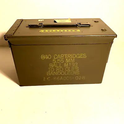 Vintage Military Green Metal Ammunition Box 840 Cartridges 5.56 MM 10 RD Clips • $25
