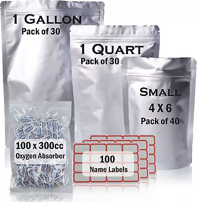 $17.99 • Buy 100 Resealable Food MYLAR Storage Bags W/ Oxygen Absorber 1 Gallon Mylar Bags
