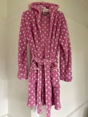 £7 • Buy Ladies Super Soft Pink & White Cosy Lounge Robe With Hood And Tie Belt Size M