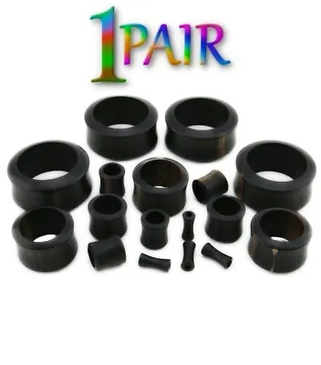 Pair 8g-50mm BLACK ARENG WOOD TUNNELS Double Flare Gauges Plugs Organic Ear 1340 • $9.95