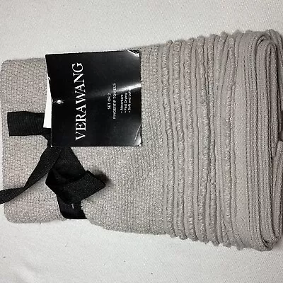 Vera Wang Sculpted Pleat Finger Tip Towels (2) Gray 100% Cotton Nwt • $11.99