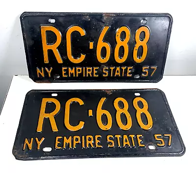 Vintage 1957 License Plate Matching Pair New York Empire State Rc 688 • $45