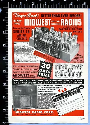 1946 Vintage Magazine Page Ad Midwest Radios • $10.50