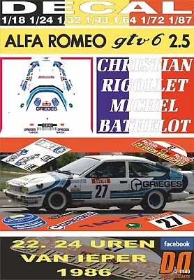 DECAL ALFA ROMEO ALFETTA GTV6 C.RIGOLLET YPRES 24 HOURS R. 1986 DnF (09) • $33