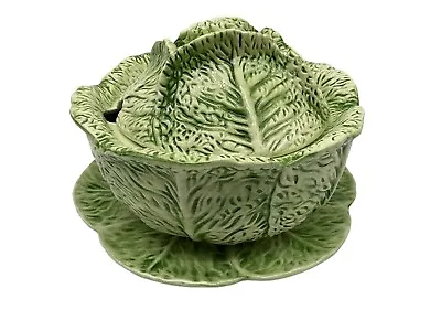 Portugal Green Cabbage Vintage Soup Tureen With Underplate MCM Serve/Dinnerware • $125