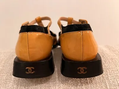 Auth. Vintage CHANEL Beige Black Poney Hair Trim CC Logo Mary Janes Shoes 37.5 • $299