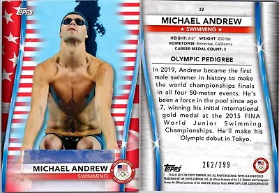 Michael Andrew /299 U.S. Flag Parallel 2020 Topps US Olympics & Paralympics #22 • $4.95