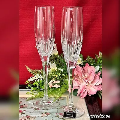 Champagne Flutes Mikasa Arctic Lights Blown Glass Wedding Toasting Glasses Pair • $179