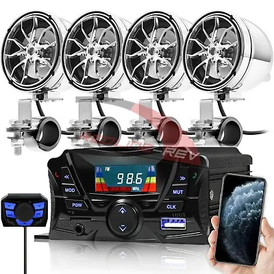 Bluetooth Motorcycle Stereo 4 Speakers Audio Amplifier System AUX USB FM UTV ATV • $140.44