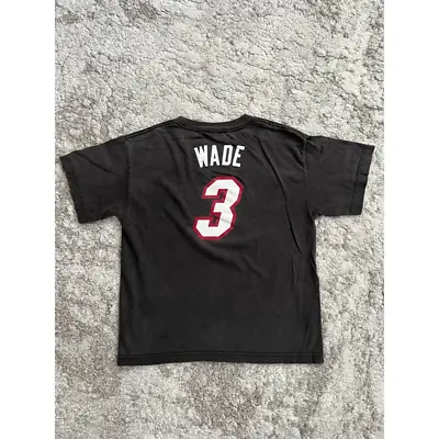 VTG Miami Heat Shirt Youth Boys L Black Red NBA Basketball Dwyane Wade Adidas • $16.14