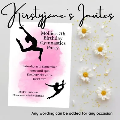 Birthday Party Invitations Invites Personalised Girls Gymnastics Gym Dance • £2.99