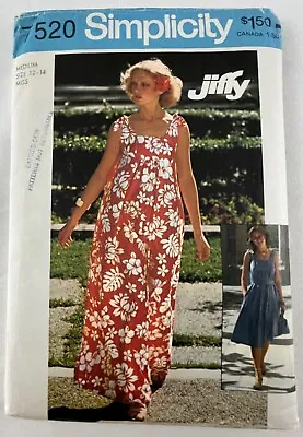 Vtg OOP Simplicity Sewing Pattern 7520 1970s Muumuu Dress Misses Sz M 12-14 Cut • $5