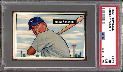 1951 Bowman Mickey Mantle Yankees Rookie Card #253 RC HOF - PSA 1.5 (Fair) • $9913.25