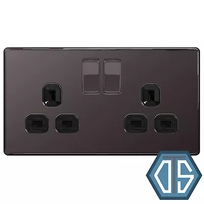 £9.95 • Buy BG FBN22B Black Nickel Double Socket 2 Gang Twin 13Amp Black Screwless Flatplate