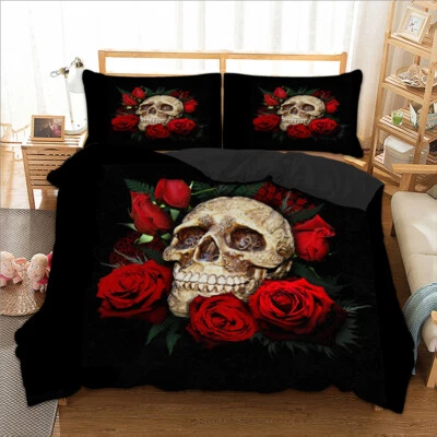 £21.99 • Buy 3D Skull Rose Duvet Cover With Pillow Cases Quilt Cover Bedding Set All Sizes