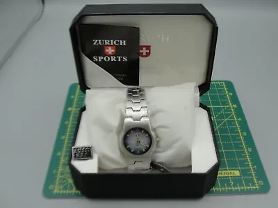 Stunning 'Zurich Sports' Quartz Watch S/S Bracelet & Case Mauve Face GWO VGC • £20