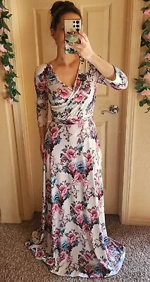 Pink Blush Maternity Floral Rose Surplice Maxi Belted Dress S • $30