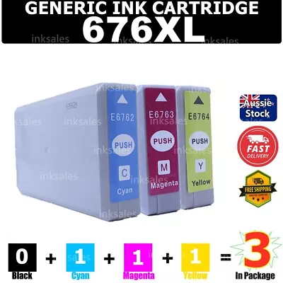 3x Generic 676XL Colour Ink Cartridge For Epson Workforce WP-4530 WP-4540 • $15.40