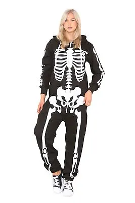 Unisex Men Women's Halloween Costume Skeleton 1ONESIE All In One Hooded Jumpsuit • £18.99