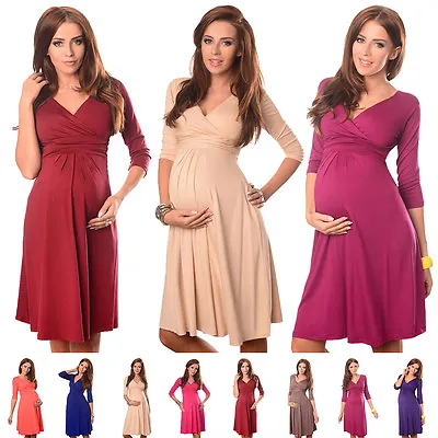 Purpless Maternity Women's 3/4 Sleeve Pregnancy V-Neck Formal Dress Top D4400 • £9.99