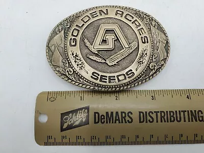 Vintage Golden Acres Seeds Promo Belt Buckle Advertising Farming - Solid Brass • $8.01