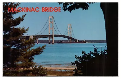 Vintage Mackinac Bridge Michigan MI Postcard Joining Michigan's Peninsulas Unp. • $4.65