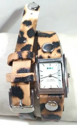 La Mer Collection Watch Leather Leopard Bracelet Band Silver Case White Face New • $50.99