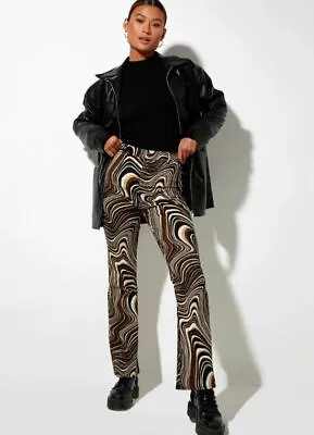 MOTEL ROCKS Zoven Trousers In 70s Ripple Brown (fj10) • £6