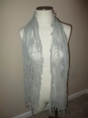 Gray Embroidered Lace Oblong Scarf 69.5  Country Romantic • $11.99