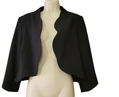 Mossimo BLACK Scalloped Edge BLAZER BOLERO Size 14 Angled Sleeve Too Cute! • $19.99