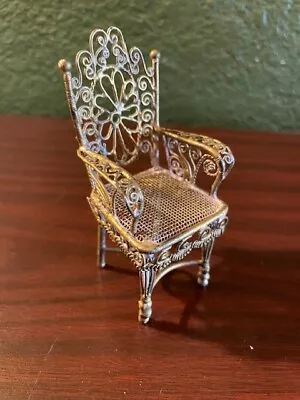 RARE Dollhouse Gold Colored Wire Victorian Armchair Ornate Wicker Netting Design • $4.95