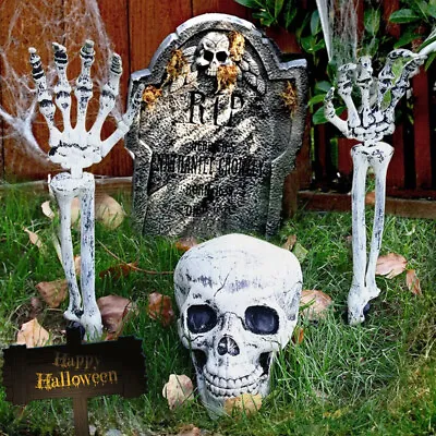 Halloween Decor3PCS Fake Skeleton Head&Hands SetScary Skeleton Decors For Yard • £6.90