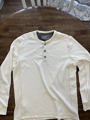 Eddie Bauer Men’s Long Sleeve Thermal Polo Large Cream Color EUC - • $19.99
