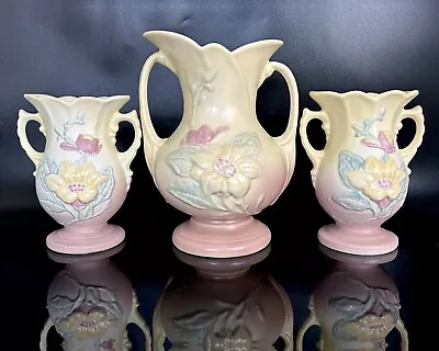 Hull Pottery Magnolia Vases (3) Yellow Pink  Vintage 6.5”H & 8.75”H • £120.55