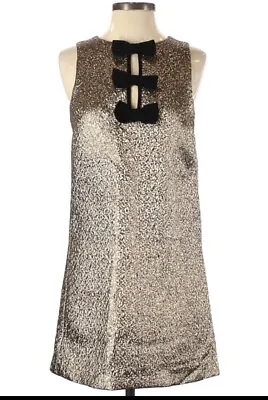 NWT Miss Selfridge Dress Size Medium Gold Glitter Bows Sleeveless Short Party  • $24.95