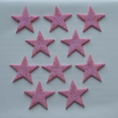 10 X EDIBLE PINK GLITTER STARS. CAKE DECORATIONS. LARGE 4cm. • £3.60