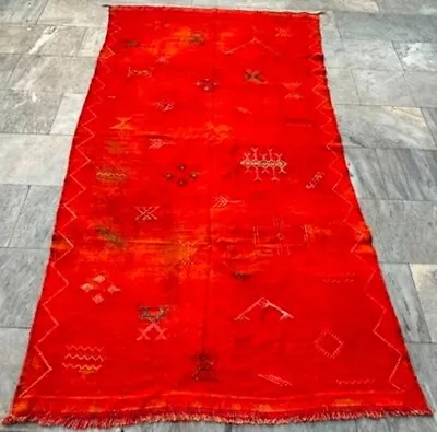 Vintage Moroccan KilimSilk KilimSabra KilimTraditional Kilim 4x7 Ft Free Ship • $200