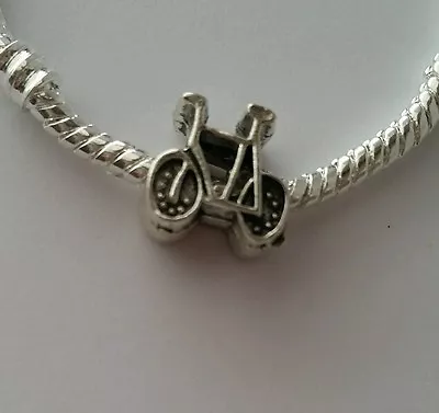Bicycle Bike Sport Silver Plated Charm Bead Spacer  European Style Bracelets • $10.50