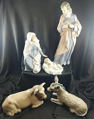 Nao By Lladro 5 Piece Porcelain Nativity Set Joseph Mary Jesus And Two Animals • $350