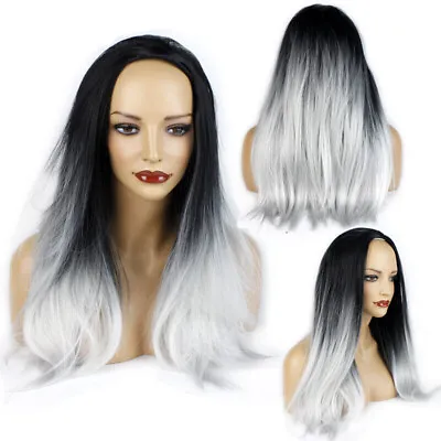 3/4 Wigs Half Wig Black/Grey Straight Ombre Hair Piece 22  • £13.99