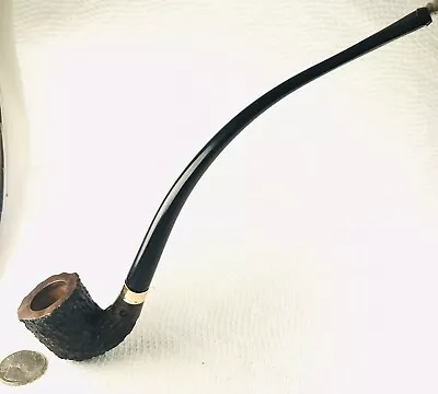 Cpipe 10.5” Churchwarden Bent Dublin Black Dye Rusticated 8” Vulcanite RT Stem • $70