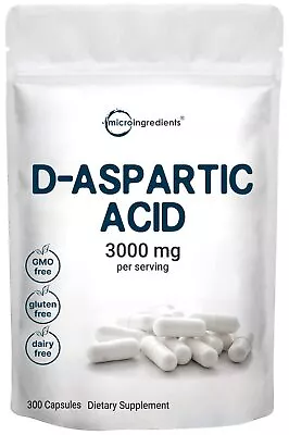 Micro Ingredients D Aspartic Acid Pills DAA Supplement 3000mg Per Serving 300... • $33.67