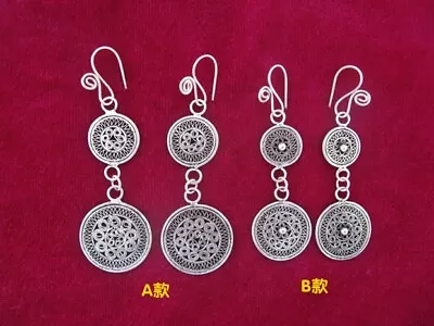 Original Tribal Triditional Chinese Handmade Filigree Miao Silver Earring 1pair • $25