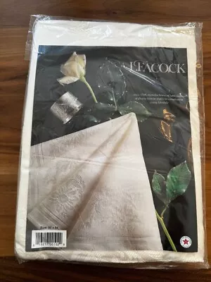 LEACOCK VINTAGE IVORY DAMASK TABLECLOTH FLOWERS  60 X 84 • $25