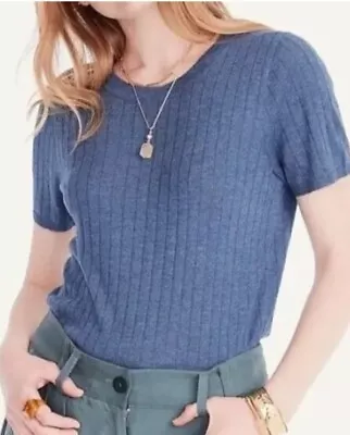 J Crew Silk Cashmere Blend T-Shirt Women's Medium Cropped Blue Knit Short Sleeve • $10