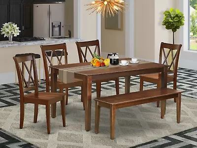 6pc Capri Dinette Kitchen Dining Table + 4 Xx-back Wood Chairs + Bench Mahogany • $880