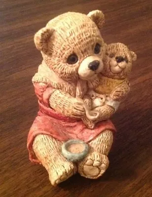 Stone Critters TEDDY FEEDING TIME Momma & Baby Bear In Diaper Made In USA • $7.99