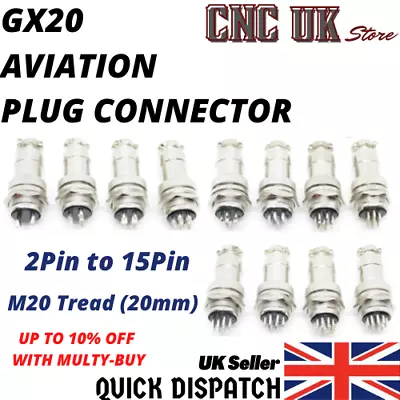 GX20 Aviation Plug 2Pin To 15Pin 20mm Metal Male+Female Panel Cable Connector UK • £4.39