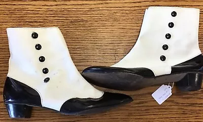 Vintage Black & White Victorian Button Spat Style Boots Women's Size 7 - H16 • $30